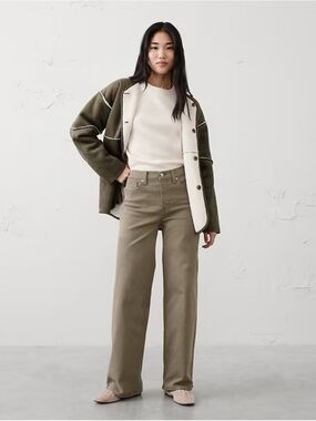 Banana Republic High-Rise Wide-Leg Denim Pants – Olive Green (Size 30/10)